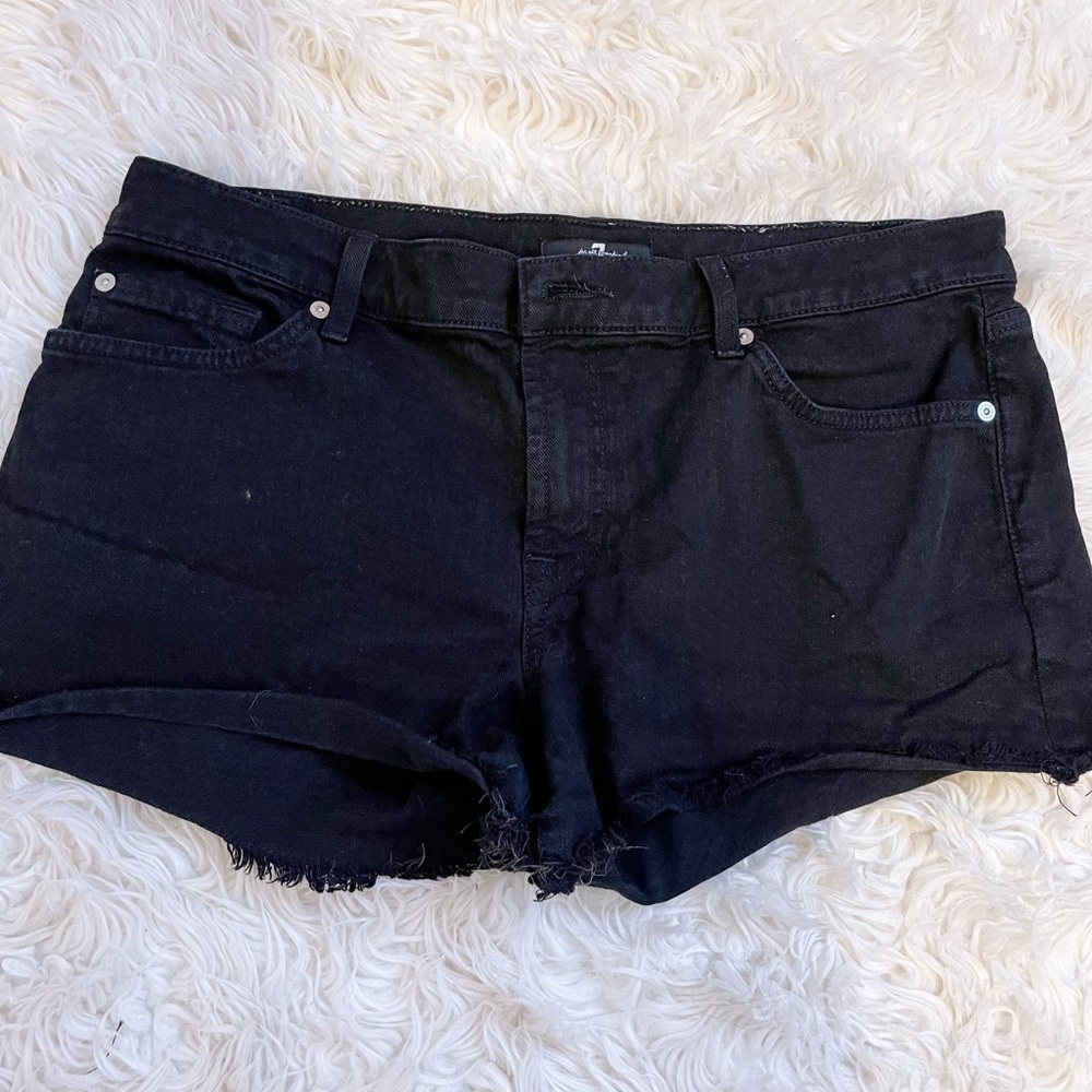 7 FOR ALL MANKIND RIPPED BLACK SHORTS
